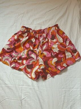 Ava & Viv Pink Orange Cream Retro Swirl High-Waist Shorts